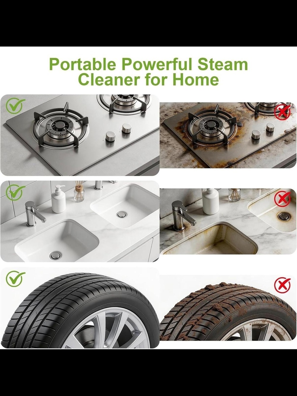 Poeeuu Handheld Steam Cleaner in Black & Lime Green - Picture 5 of 5